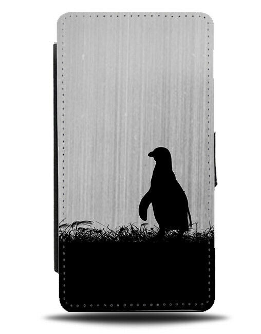 Penguin Silhouette Flip Cover Wallet Phone Case Penguins Silver Grey i157