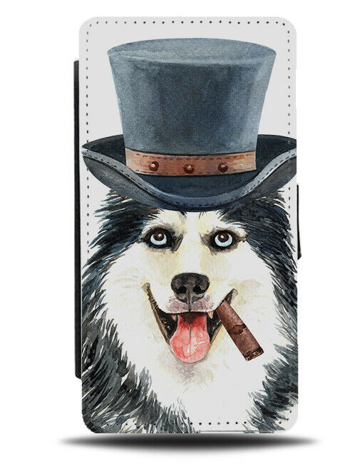 Gentleman Siberian Husky Flip Wallet Case Funny Tophat Top Hat Gift K757