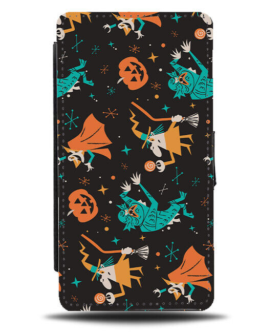 Wizards and Pumpkins Pattern Flip Wallet Case Pumpkin Wizard Halloween N489