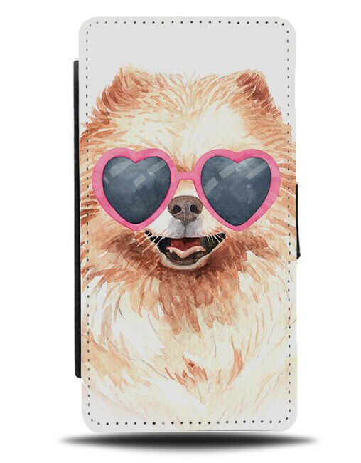 Pomeranian Flip Wallet Phone Case Dog Pomeranians Love Heart Sunglasses K589