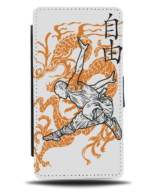 Flying Ninja Monk Flip Wallet Phone Case Chinese Dragon Drawing Symbols E340