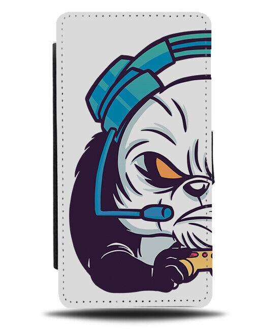 Gaming Panda Bear Flip Wallet Case Video Games Gamer Headphones Mic J420