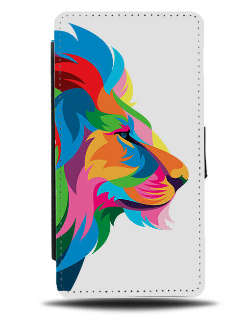 White Coloured Colourful Lion Popart Flip Wallet Case Lions Head Mane H963