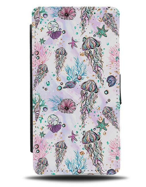 Jellyfish Painting Flip Wallet Case Drawing Jelly Fish Swimming Ocean Sea F955
