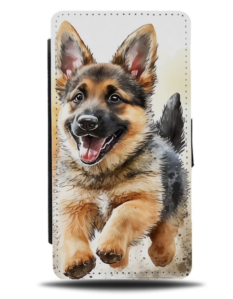 German Shepherd Puppy Flip Wallet Case Puppies Oil Painting Baby Alsatian BC88
