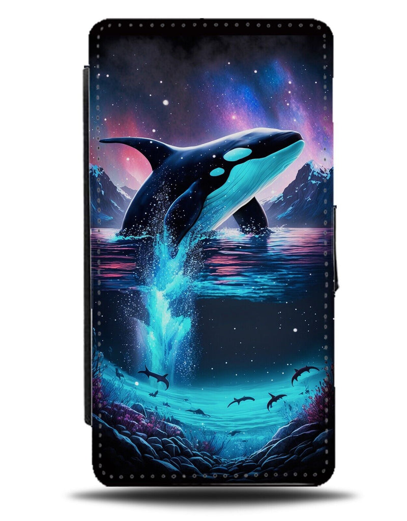 Leaping Orca Flip Wallet Case Orcas Sky Stars Galaxy Space Killer Whale AN07