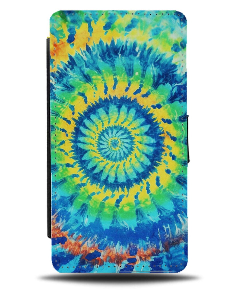 Green and Blue Tie Dye Spirals Flip Wallet Case Spiral Circles Hippy Style CZ33