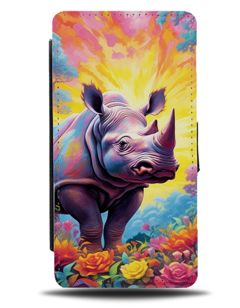 Colourful Floral Rhino Flip Wallet Case Rhinos Flowers Flower Painting Art CL75