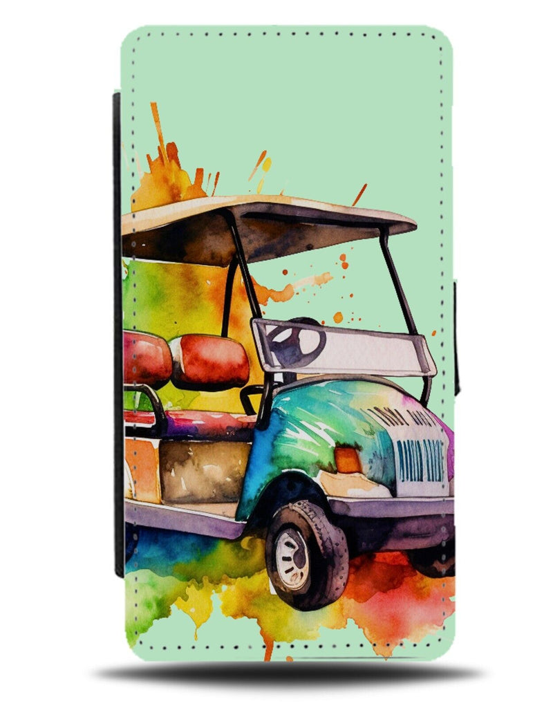 Artistic Golf Buggy Flip Wallet Case Colourful Cart Kart Car Golfing Funny DC34