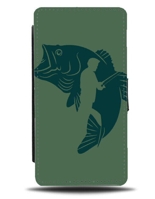 Dark Green Coloured Fishing Flip Wallet Case Fisherman Cool Novelty J370