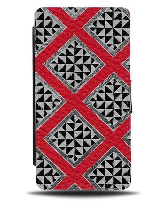Grey Red and Black Diamond Shapes Flip Wallet Case Pattern Design F173