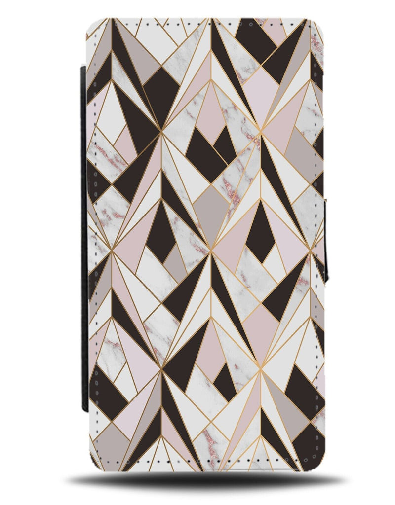 Geometric Shapes Rose Gold Marble Top Design Flip Wallet Case Style Colour CH05