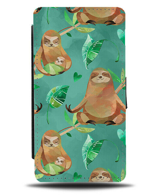 Turquoise Green Sloths Flip Wallet Case Sloth In Tree Branches Leaves G135