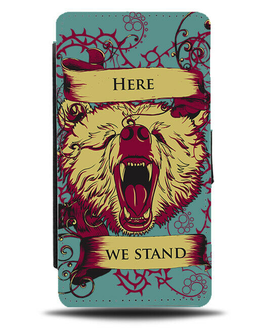Dark Red & Yellow Angry Growling Bear Face Flip Wallet Phone Case Grizzly E365