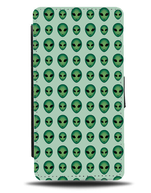 Aliens Heads Wallpaper Pattern Flip Wallet Case Head Faces Shapes Green AB65