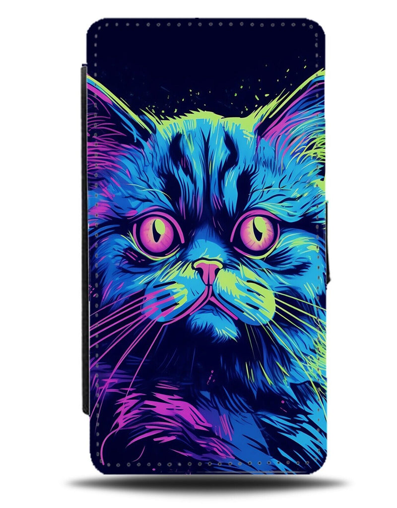 Colourful Neon Maine Coon Cat Flip Wallet Case Cats Artwork Novelty Kitten DC82