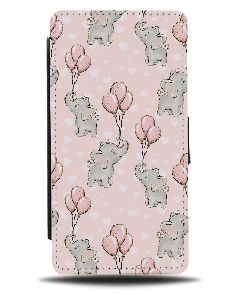 Flying Cartoon Elephants Balloons Flip Wallet Case Pink Baby Babies Girl AD49