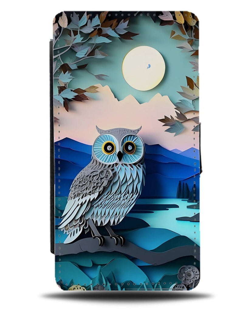 Owl Flip Wallet Case Owls Night Sky Full Moon Arts and Craft Artwork Art AC16