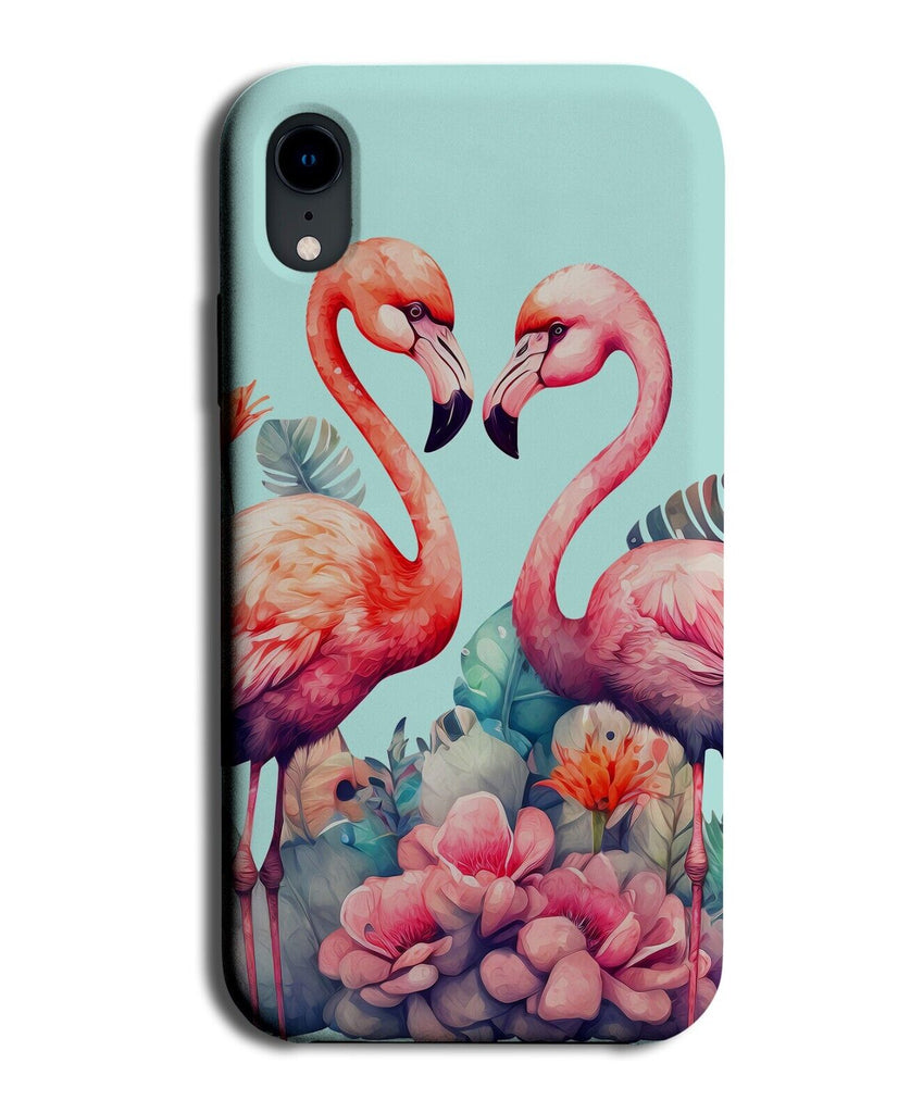 Flamingo Couple Phone Case Cover Flamingos Flowers Floral Heads Faces Pink BG27
