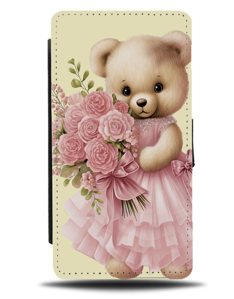 Girly Classic Teddy Bear In Pink Dress Flip Wallet Case Teddies Girls Retro DF32