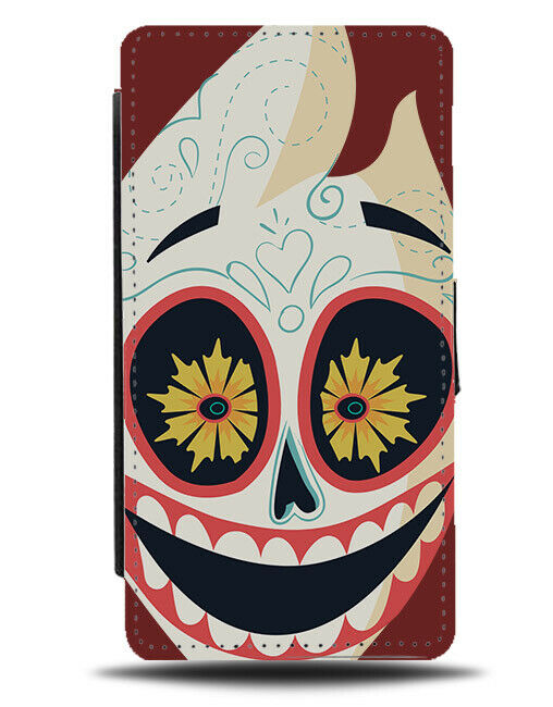 Funny Comic Sugar Skull Face Flip Wallet Phone Case Brown Flowery Skulls E124