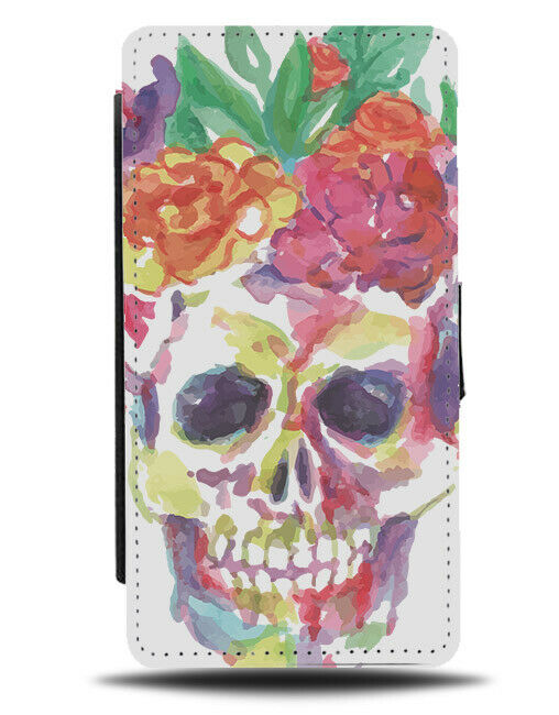 Colourful Oil Painting Sugar Skull Flip Wallet Phone Case Floral Flowers E240