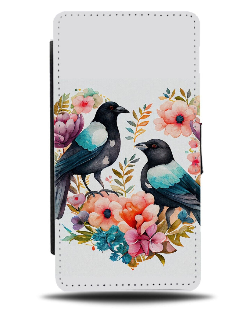 Valentines Day Love Magpies Flip Wallet Case Magpie Birds Flowers Roses CT19