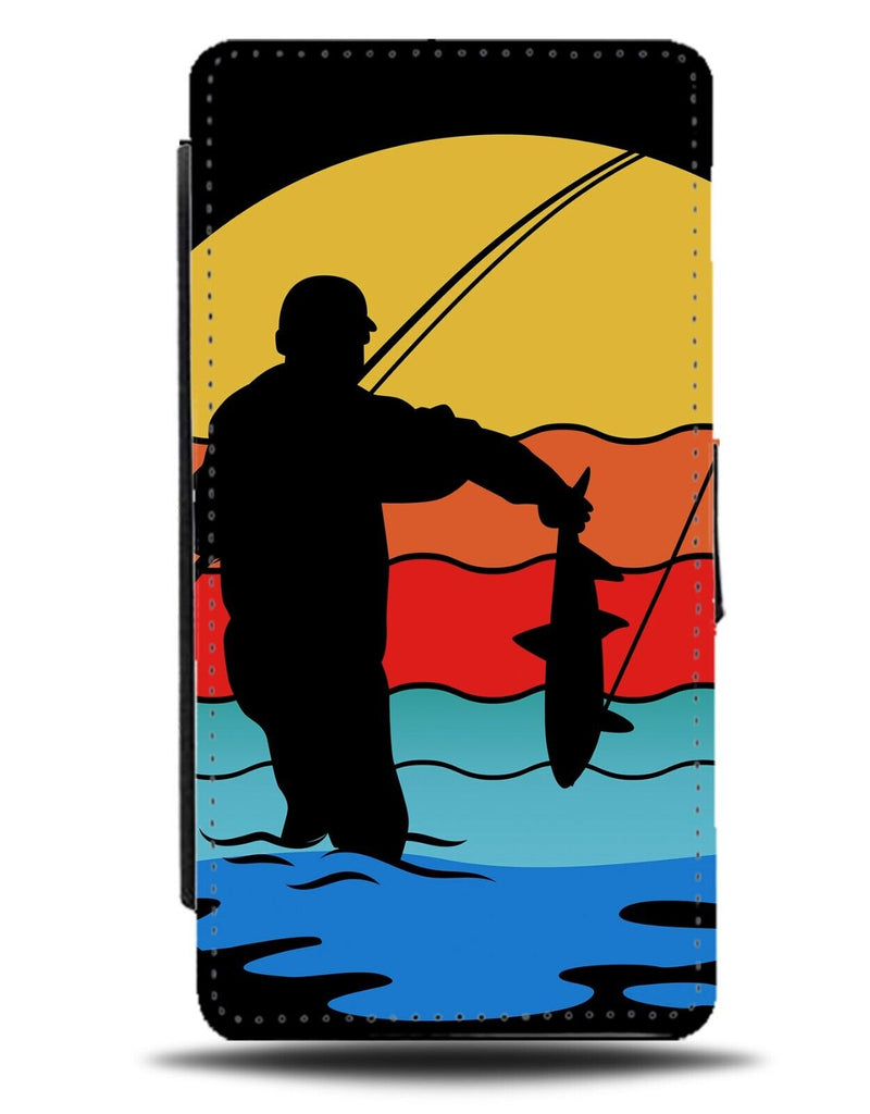 Retro Fishing Silhouette Flip Wallet Case Fisherman Bass Fly Cast Trawling AN40