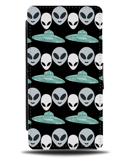 Alien Faces Flip Wallet Case Face Heads UFO's Flying Saucers Saucer Kids AB52