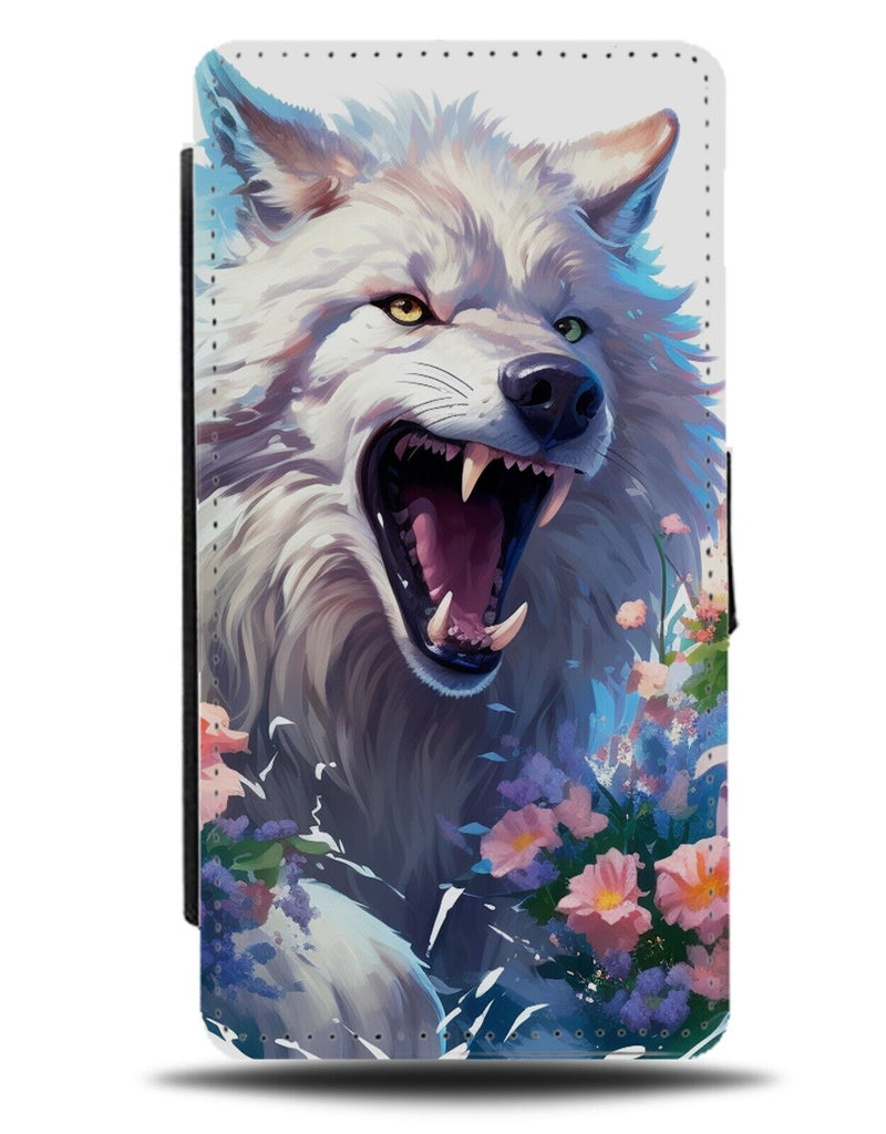 Artic Snow Wolf Flip Wallet Case Wolves Face White Flowers Snowy Scary CT02