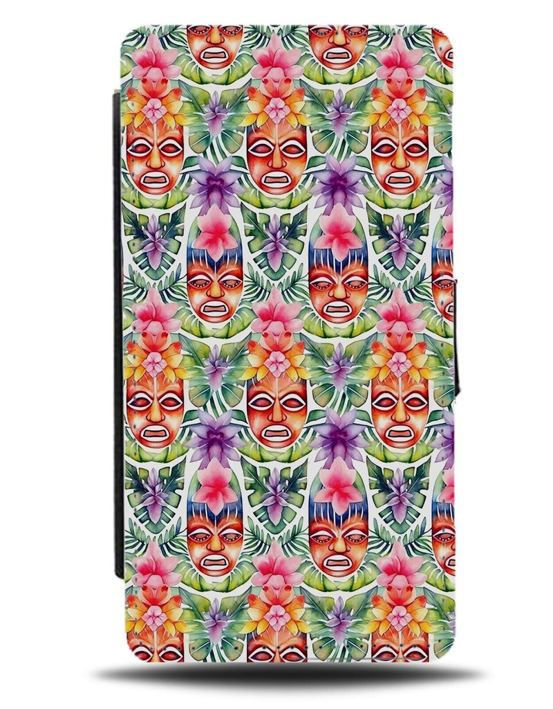 Hawaiian Tiki Masks Flip Wallet Case Mask Luau Hawaii Pattern Colourful DA67