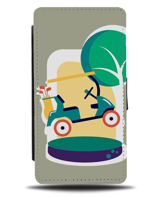 Jumping Cartoon Golf Cart Flip Wallet Case Golfing Golfer Design Carts Car J468