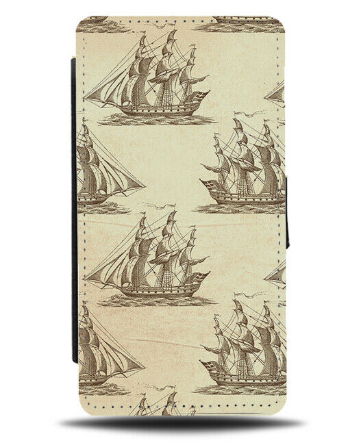 Pirate Ship Pattern On Treasure Map Paper Flip Wallet Case Printed Picture G073