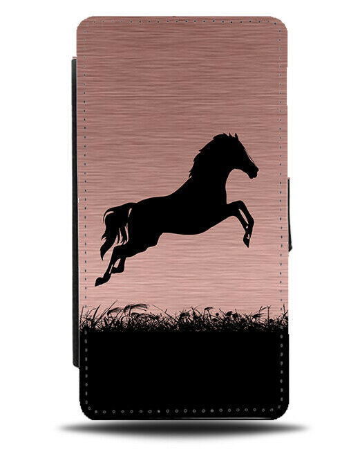 Horse Silhouette Flip Cover Wallet Phone Case Horses Pony Rose Gold Colour i118