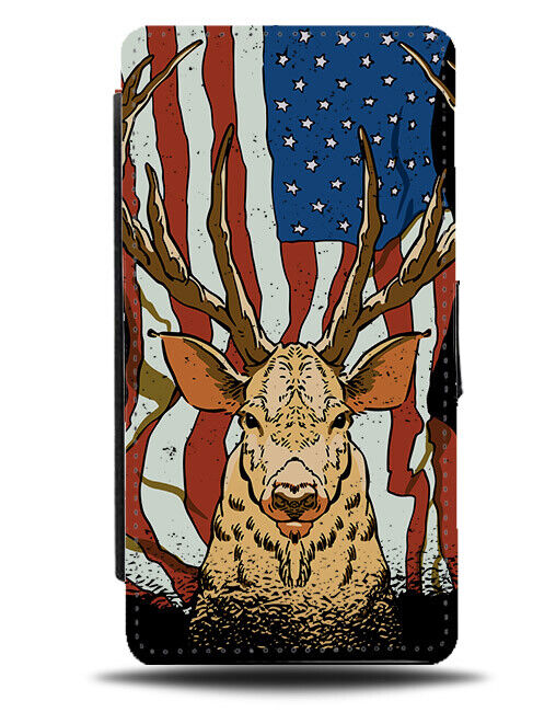 Patriotic Deer Flip Wallet Case USA American Deers Buck Bucks Flag US N384