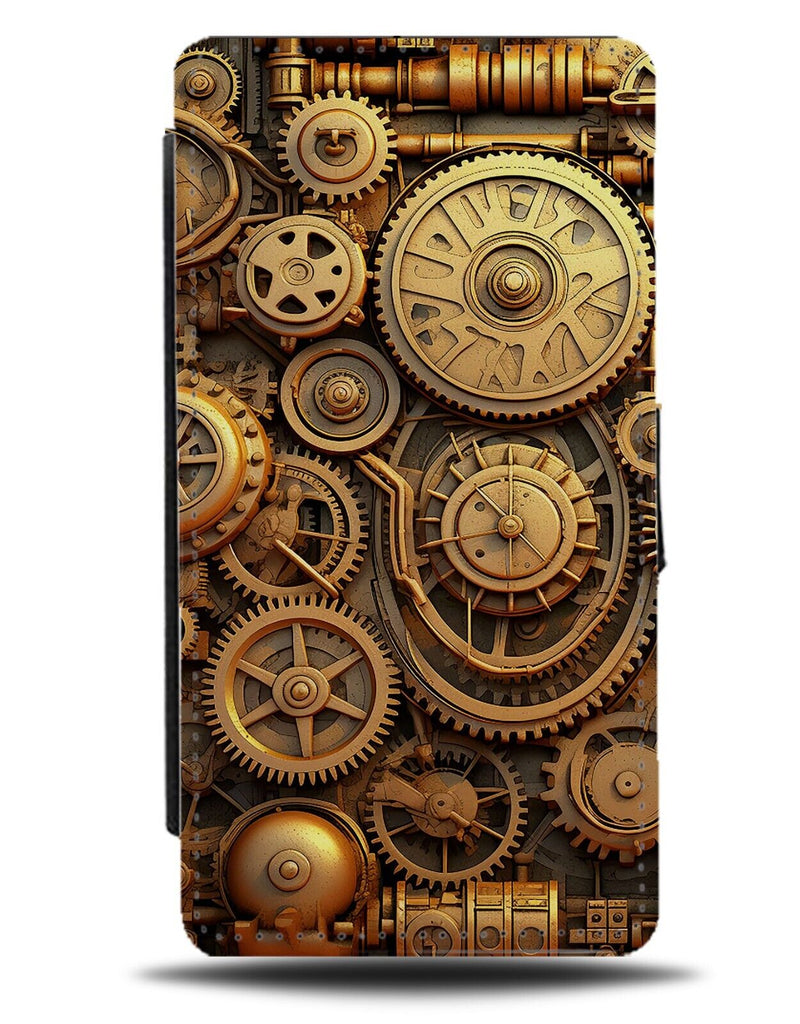 Steampunk Gears Insides Flip Wallet Case Engine Gear Pattern Wheels Machine CQ74
