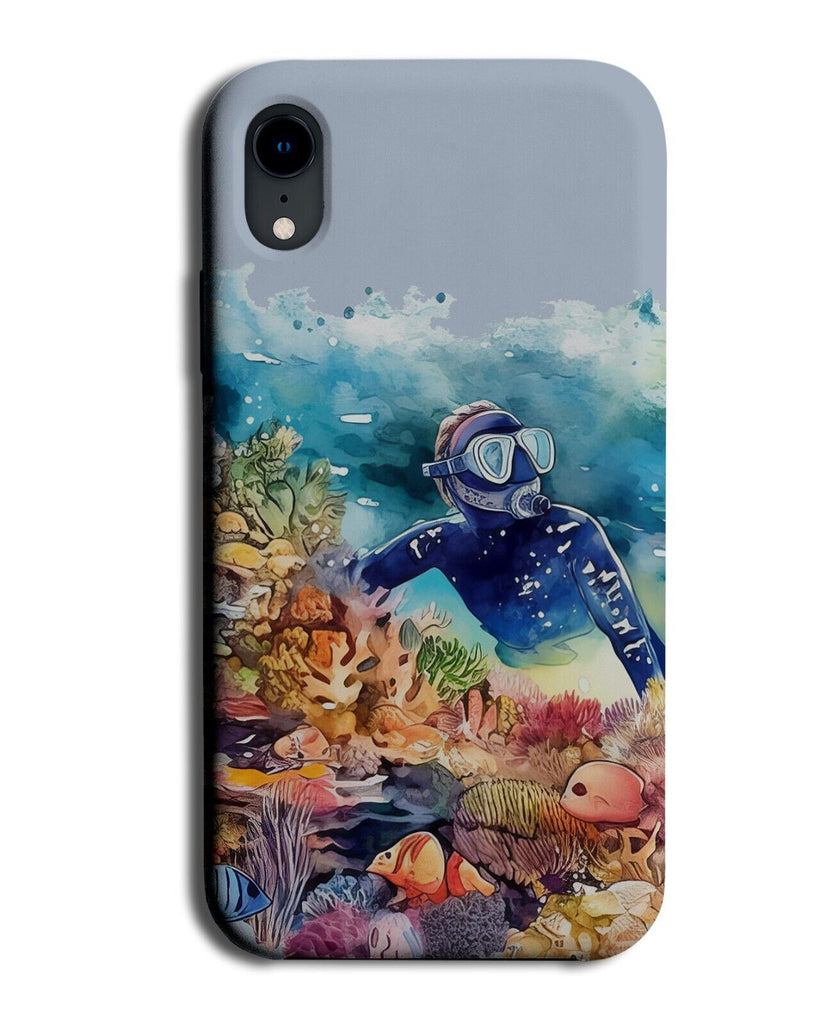 Underwater Swimming Scuba Man Phone Case Cover Scuba Suit Mask Fish Art DC52