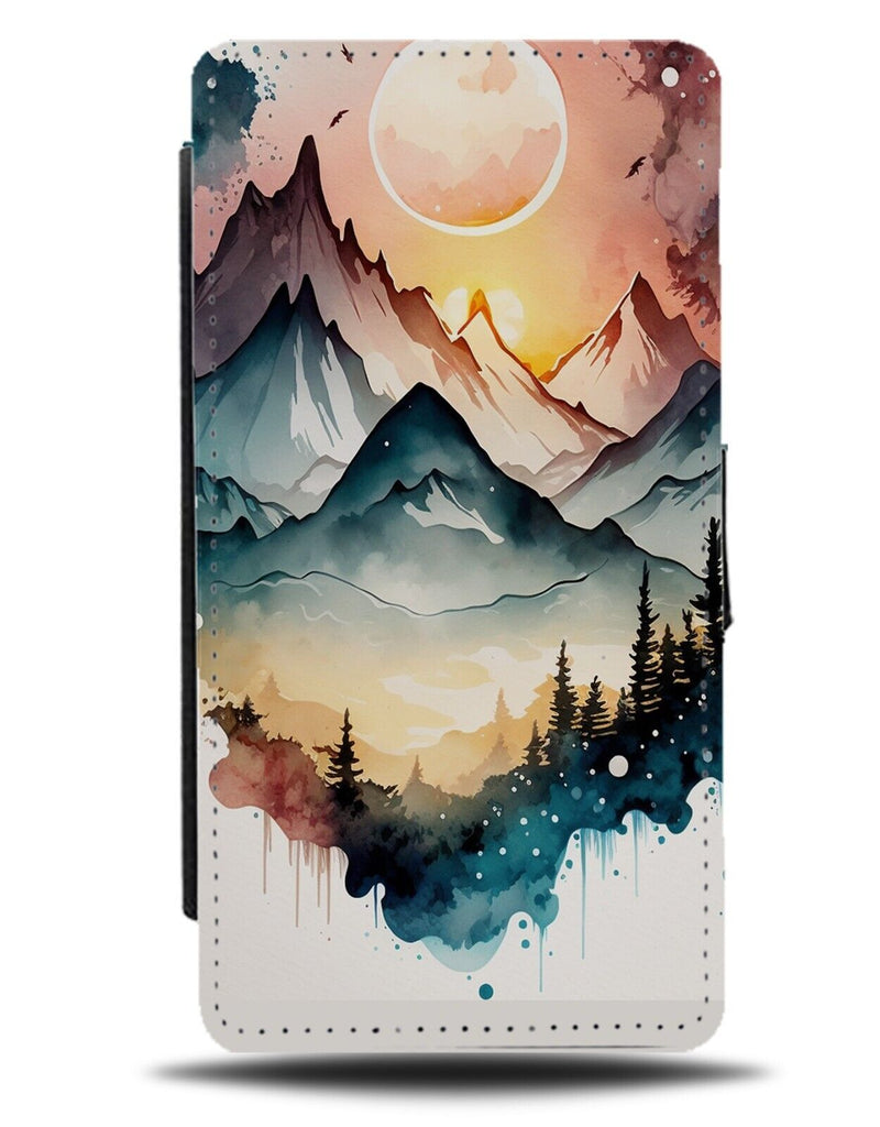 Watercolour Mountains Flip Wallet Case Mountain Art Artwork Painting Sun BC92