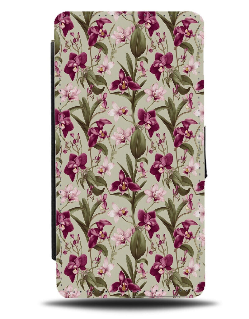 Purple Orchids Flowers Flip Wallet Case Flowers Orchid Stem Stems Pattern DE98