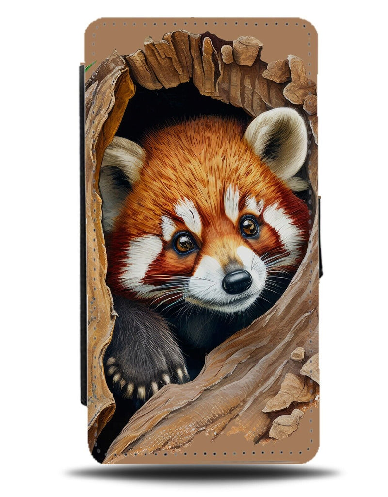 Adorable Red Panda Face Peering Out Of Tree Flip Wallet Case Pandas CU96