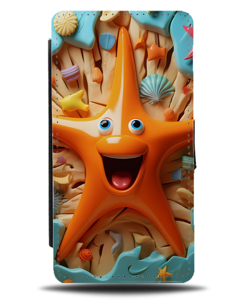 Funny Starfish Flip Wallet Case Happy Star Fish Face Smiley Smiling Smile DD51