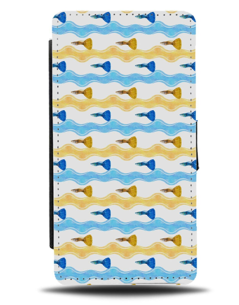 Guppy Fish Pattern Flip Wallet Case Guppies Tropical Collection Blue Gold BE75