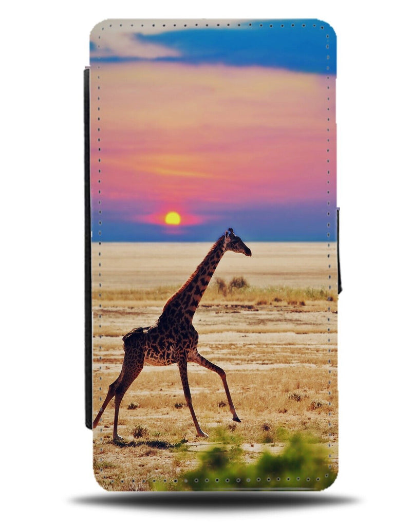 Running Giraffe In Africa Flip Wallet Case Giraffes African Sunset Sunrise DD20