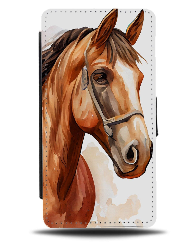 Brown Horse Face Watercolour Painting Flip Wallet Case Horse Head Stables AD83