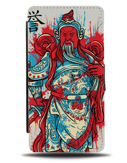 Bearded Japanese Buddha Flip Wallet Phone Case Japan Oriental Red and Blue E335