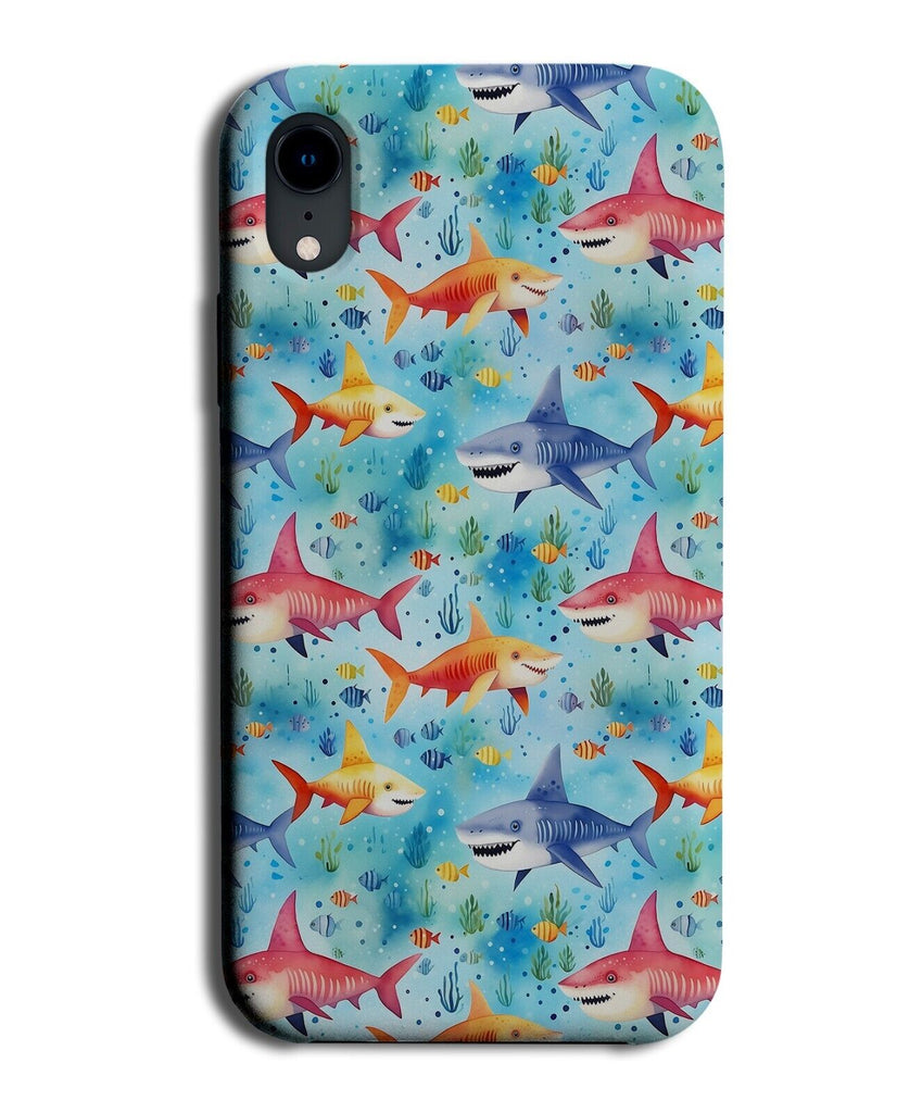 Children's Watercolour Sharks Phone Case Cover Colourful Multicolour Shark BZ20