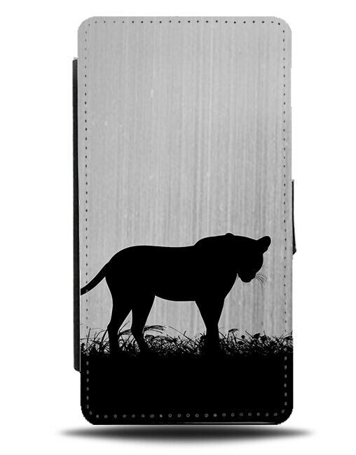 Leopard Silhouette Flip Cover Wallet Phone Case Leopards Silver Grey i151