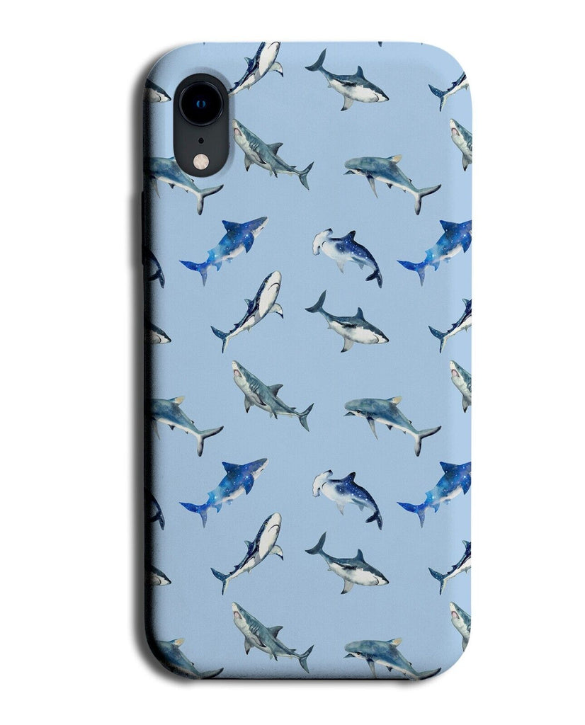 Sharks Swimming Pattern Phone Case Cover Great White Hammerhead Cartoon AA01