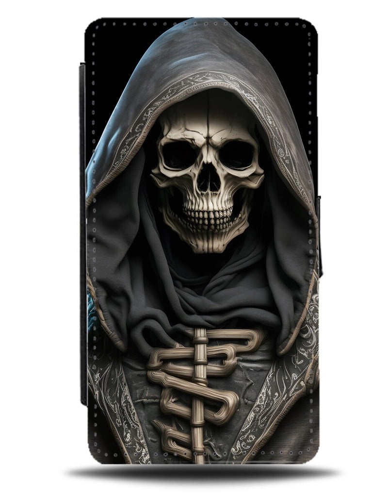 Skeleton Face Flip Wallet Case Creepy Death Grim Reaper Halloween Cloak Hod CP13