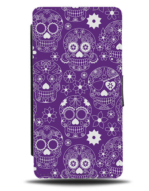 Purple Sugar Skull Flip Wallet Case Skulls Mexican Floral Lilac Violet G586